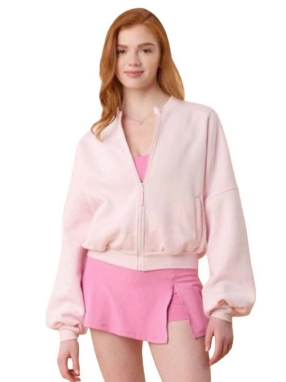 Blogilates Women’s Marshmallow Bomber Jacket - Light Pink Size 2X NWT